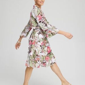Chico’s Ruffle Bell Sleeve Dress Tropical Floral Pattern